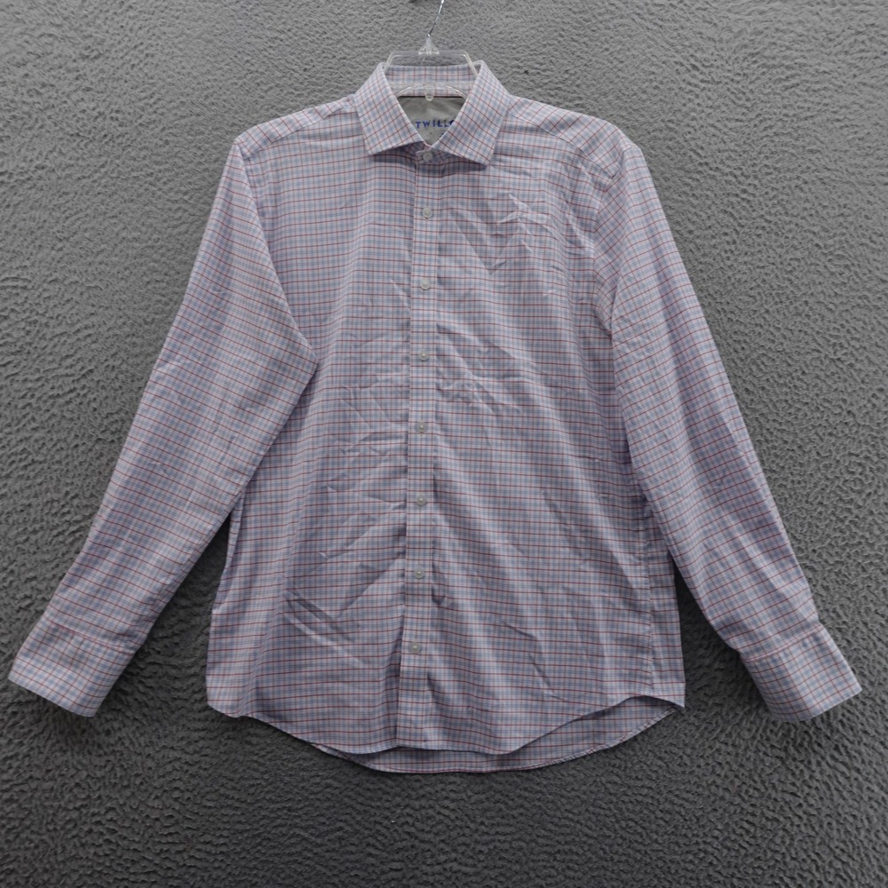 Twillory Performance Button Down Shirt‎ Size 16.5 34/35 Pink Blue Plaid Mens